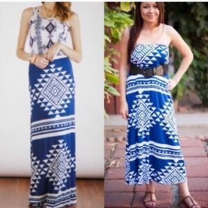 Fantastic Fawn BellanBlue Boho Blue White Geometric Design Maxi Skirt NWT Small